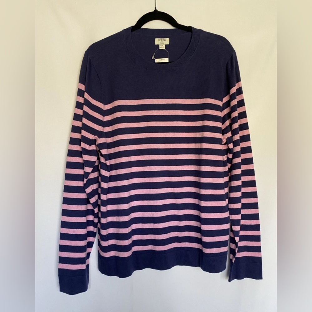 J. CREW TEDDIE woman 's Sweater in Navy and Pink Stripes size XXL